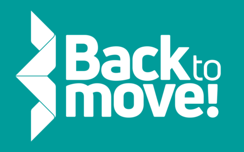 Back to Move! -logoteksti turkoosilla taustalla.